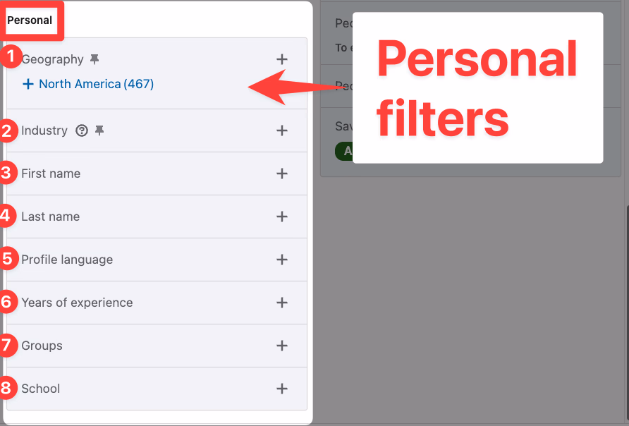 Personal filters section on LinkedIn Sales Navigator