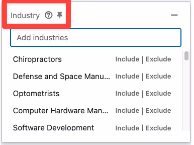 Industry filter on LinkedIn Sales Navigator