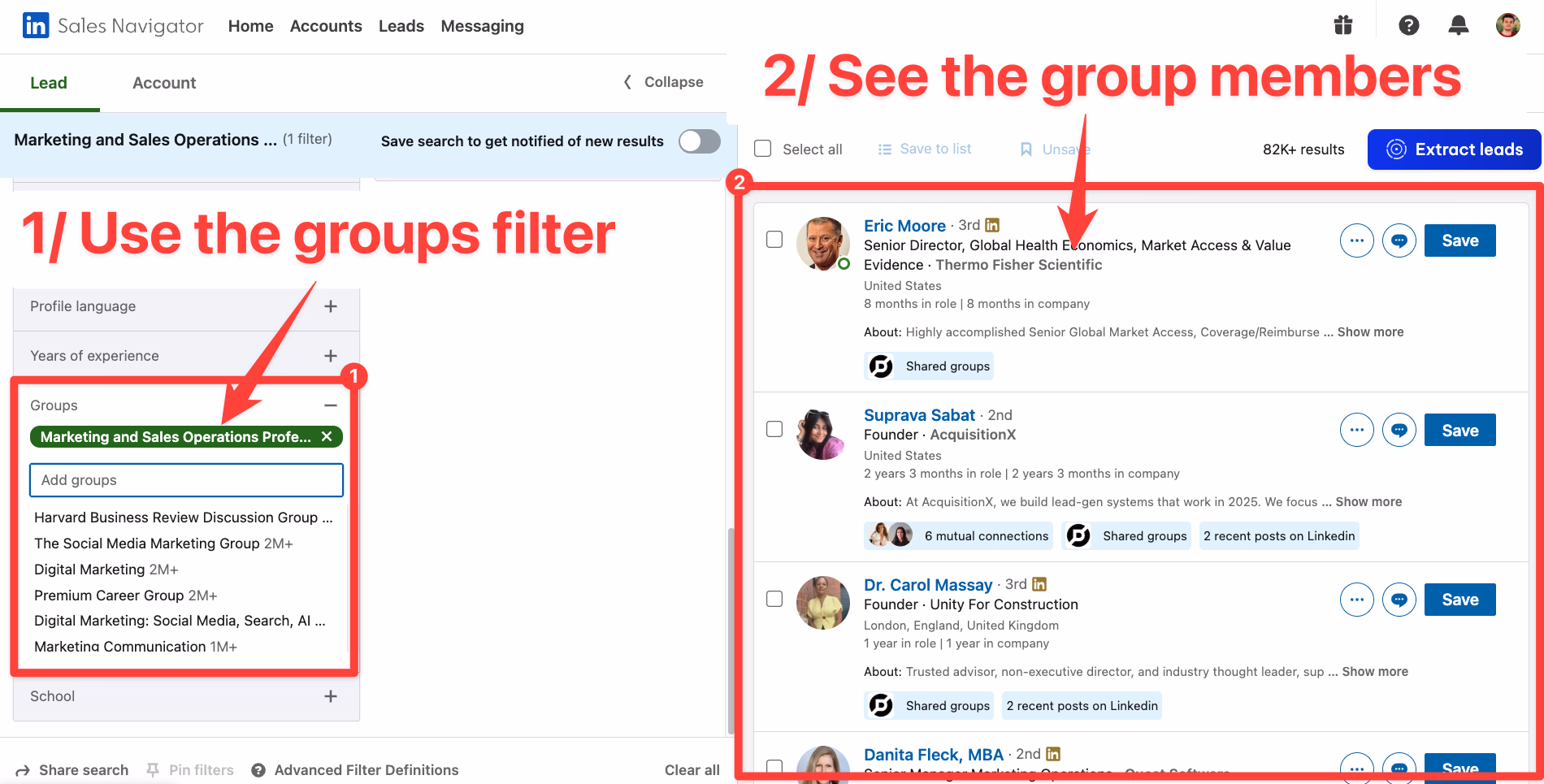 Groups filter on LinkedIn Sales Navigator