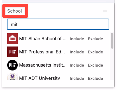 Schools filter on LinkedIn Sales Navigator