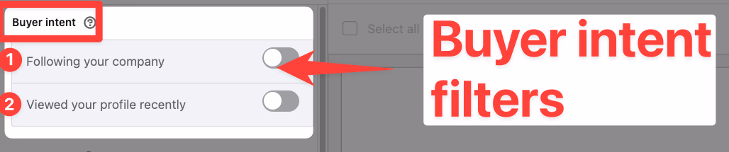 Buyer intent filters section on LinkedIn Sales Navigator