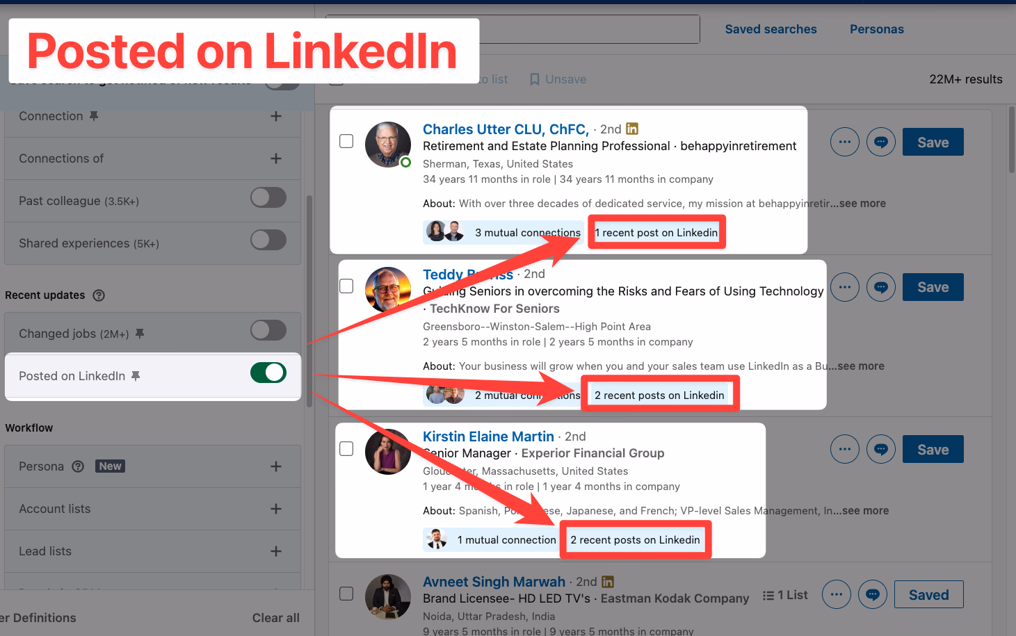 Posted on LinkedIn filter on LinkedIn Sales Navigator