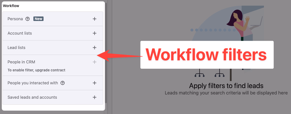 Workflow filters section on LinkedIn Sales Navigator