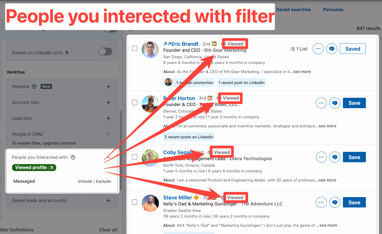 People you interacted with filter on LinkedIn Sales Navigator