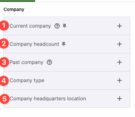 Company filters in LinkedIn Sales Navigator lead search page
