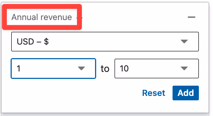 Annual revenue filter from LinkedIn Sales Navigator