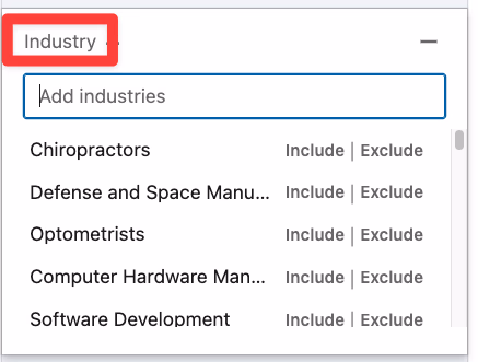 Industry filter on LinkedIn Sales Navigator