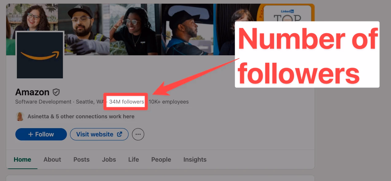 Number of followers on a company page