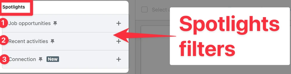 Spotlights filters section on LinkedIn Sales Navigator