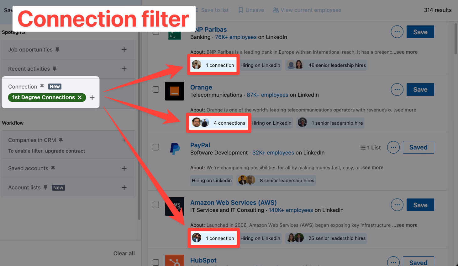 Connection filter on LinkedIn Sales Navigator account filters