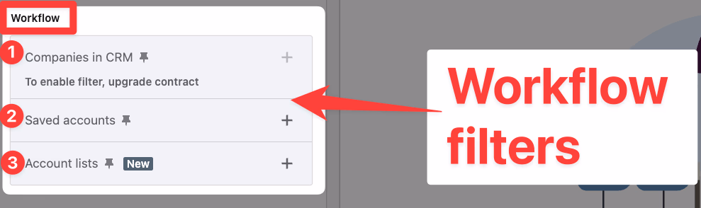 Workflow filters section on LinkedIn Sales Navigator account filters