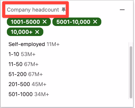 Company headcount filter on LinkedIn Sales Navigator