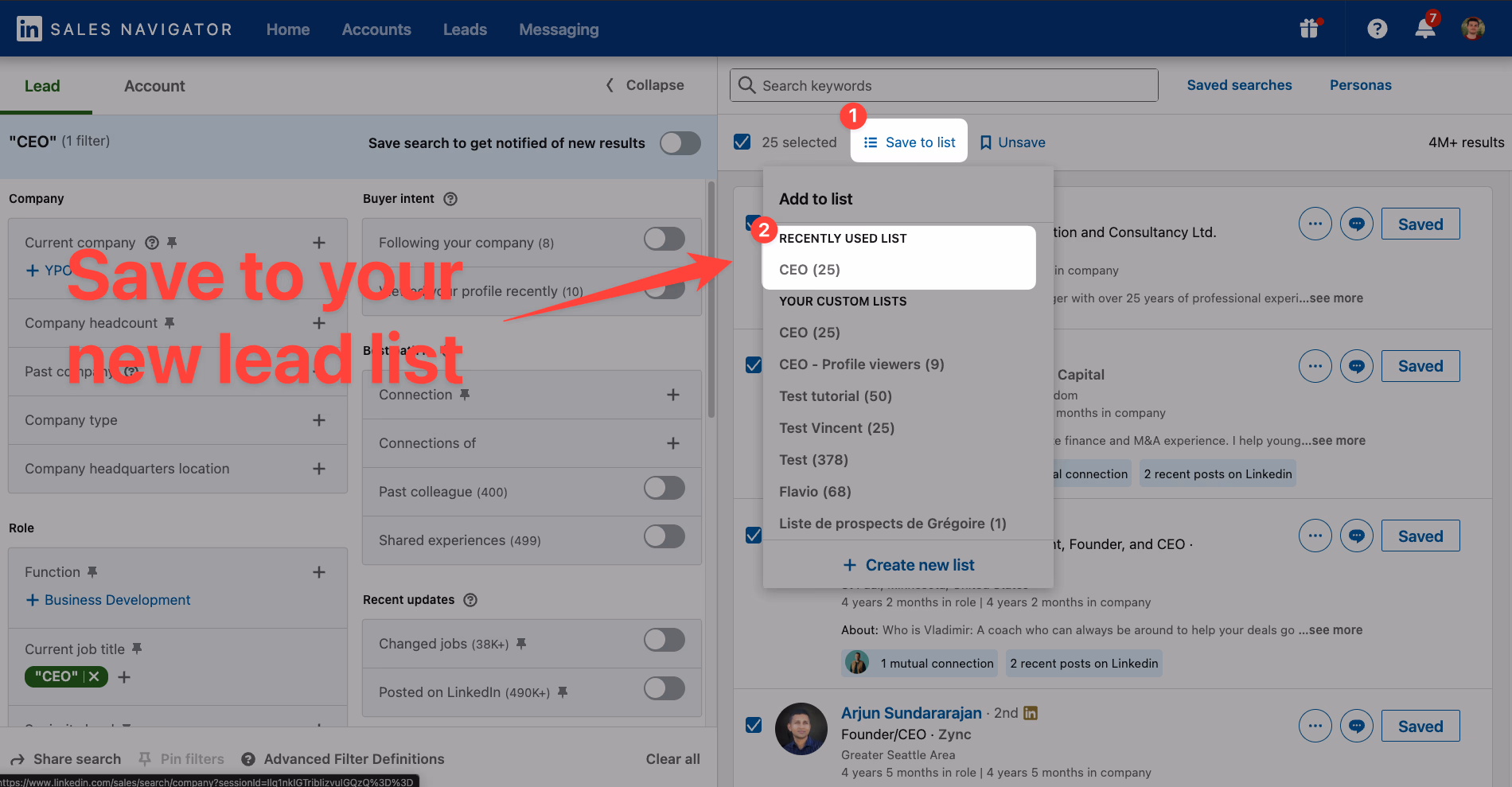 How to save new leads in your lead list on LinkedIn Sales Navigator