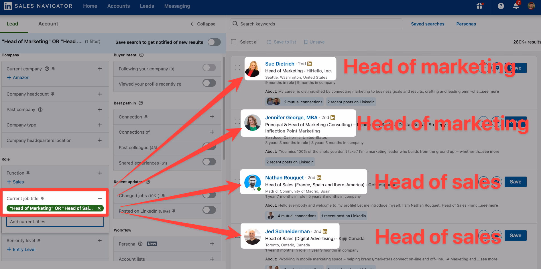 Boolean operators examples in LinkedIn Sales Navigator