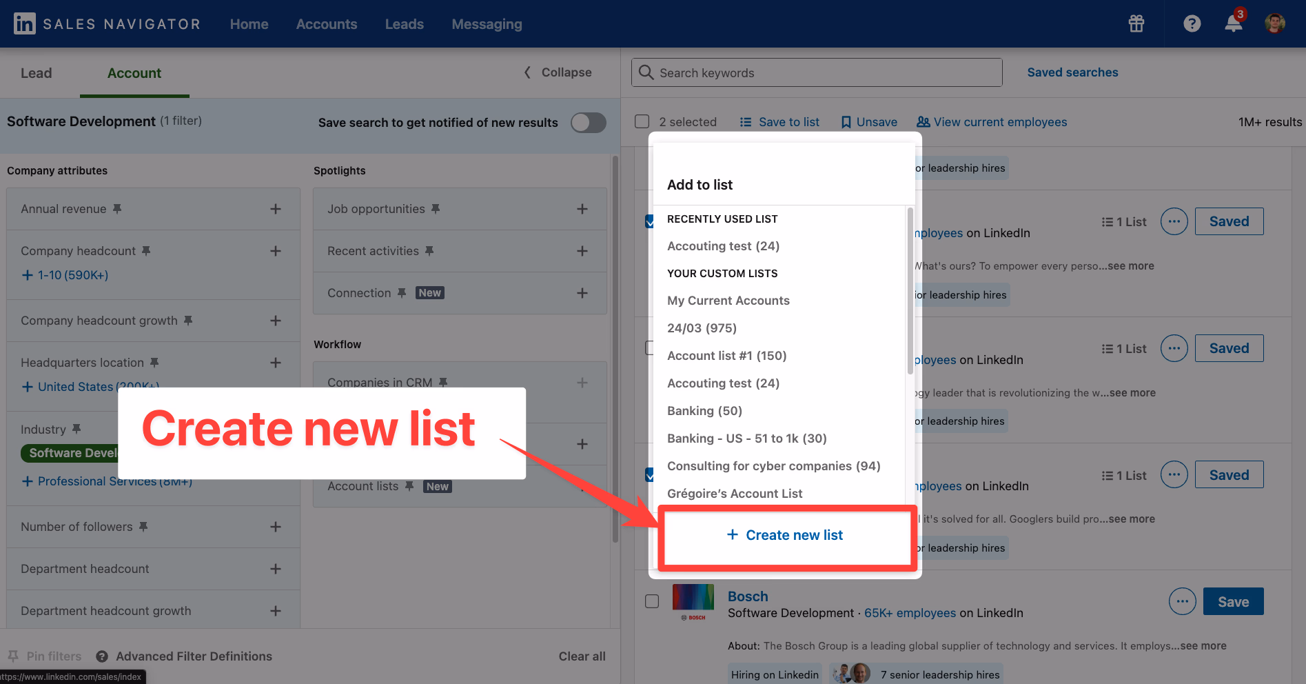 How to create a new account list on LinkedIn Sales Navigator