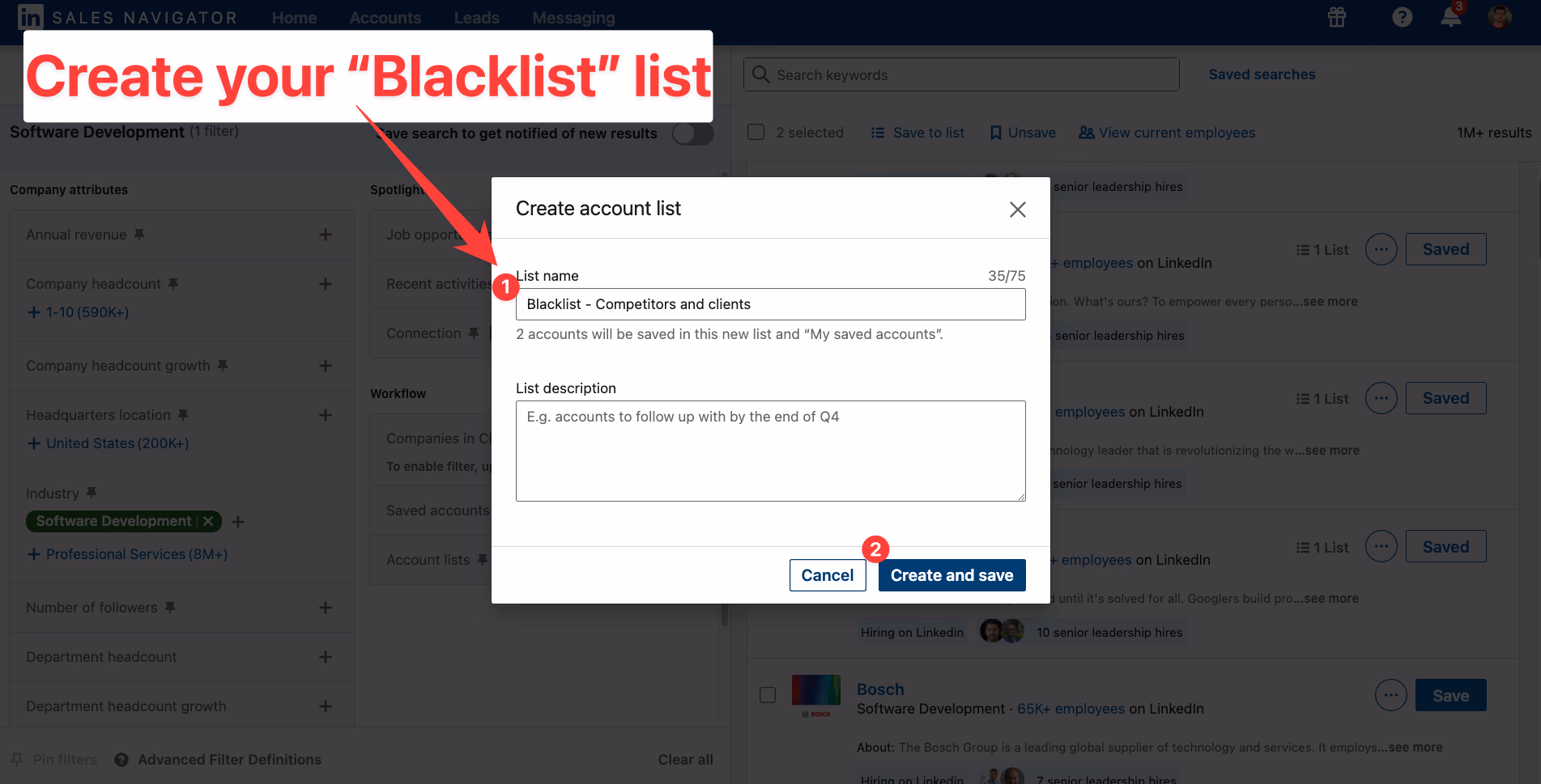 How to name a blacklist list on LinkedIn Sales Navigator