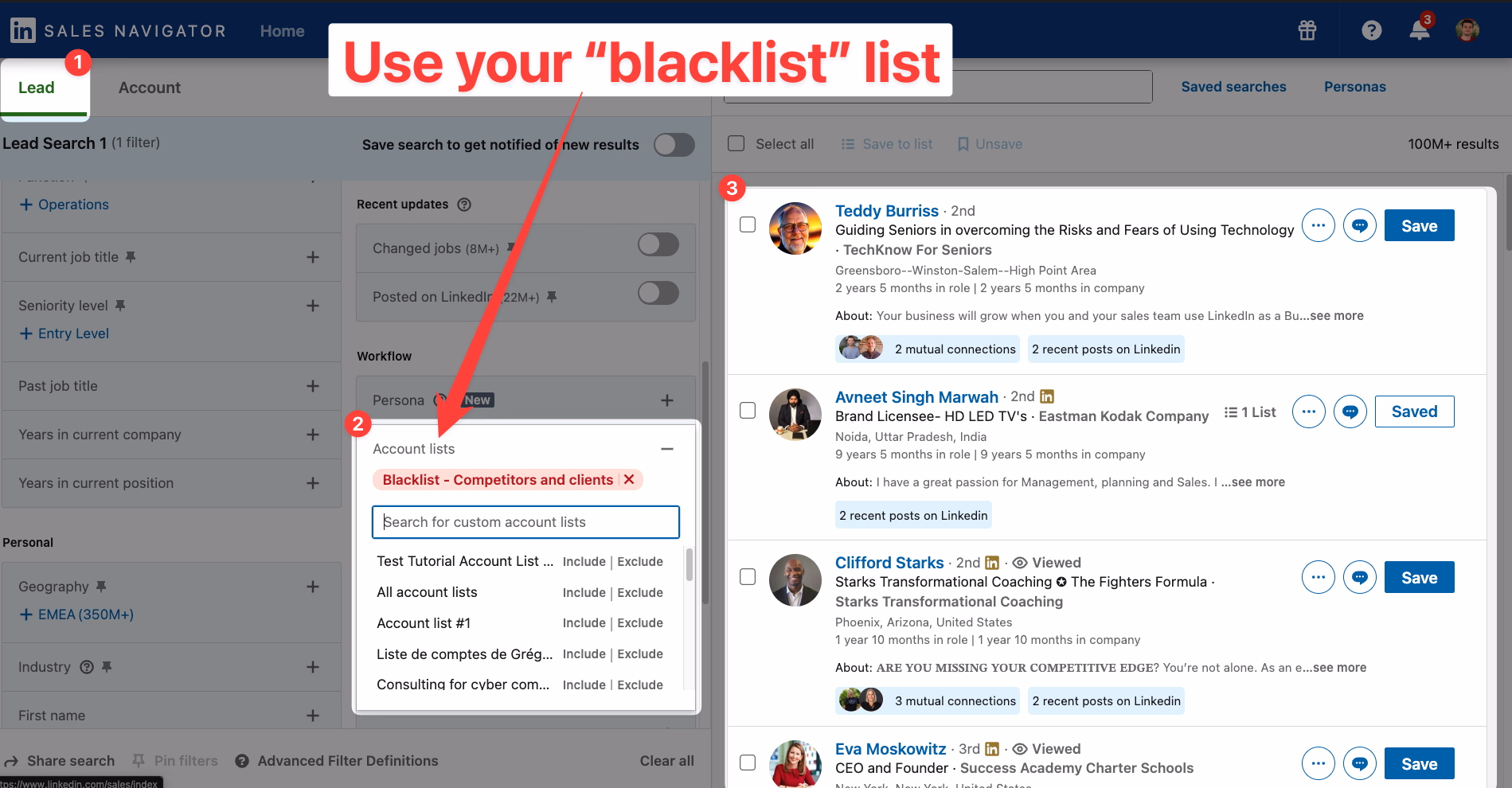 How to use a blacklist list in LinkedIn Sales Navigator