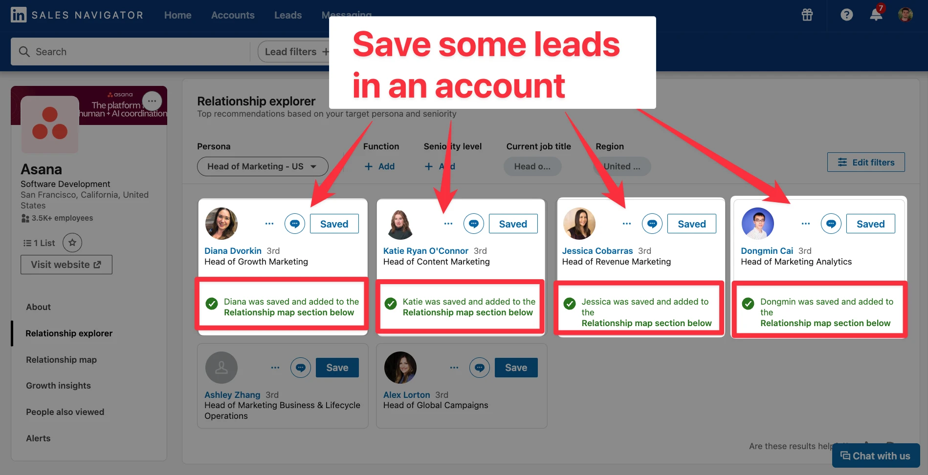 Save some leads in relationship explorer in LinkedIn Sales Navigator
