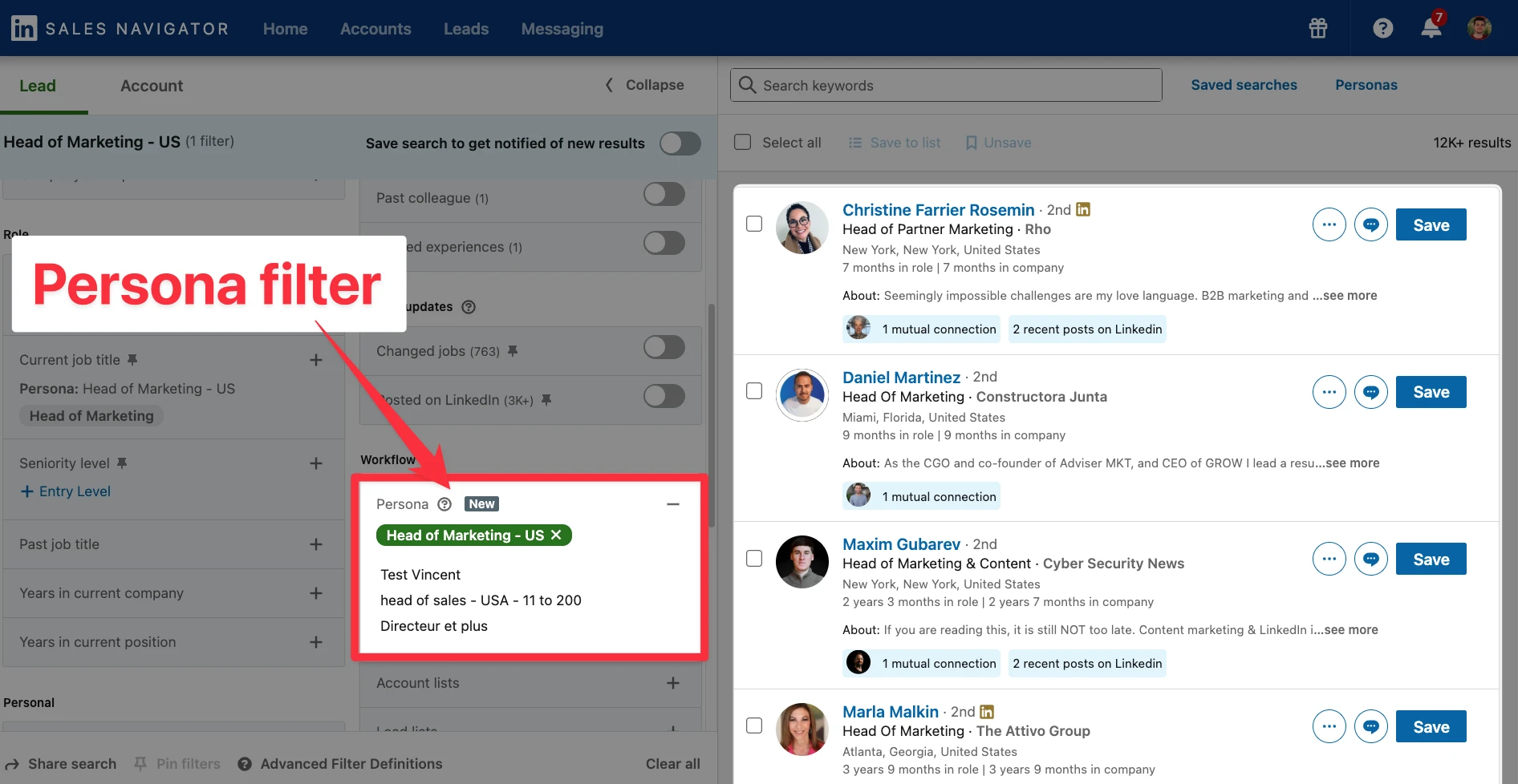 Persona filter in lead filters in LinkedIn Sales Navigator