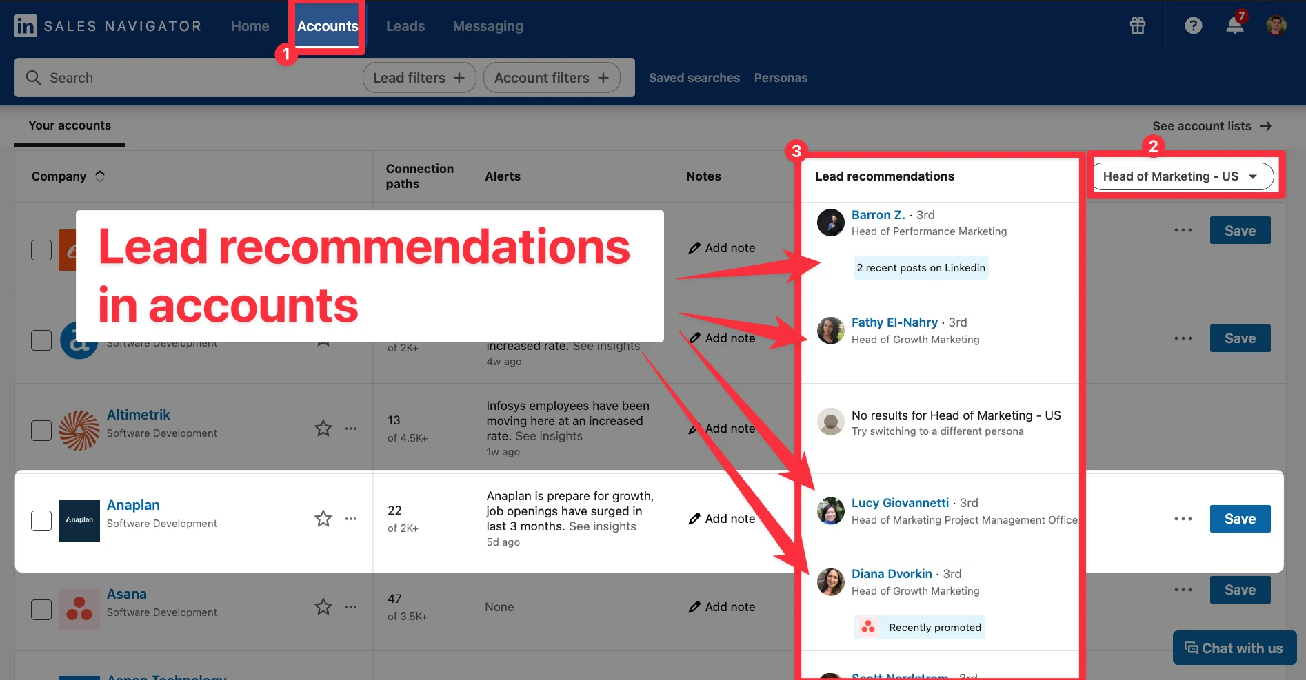 Lead recommendations in accounts in LinkedIn Sales Navigator