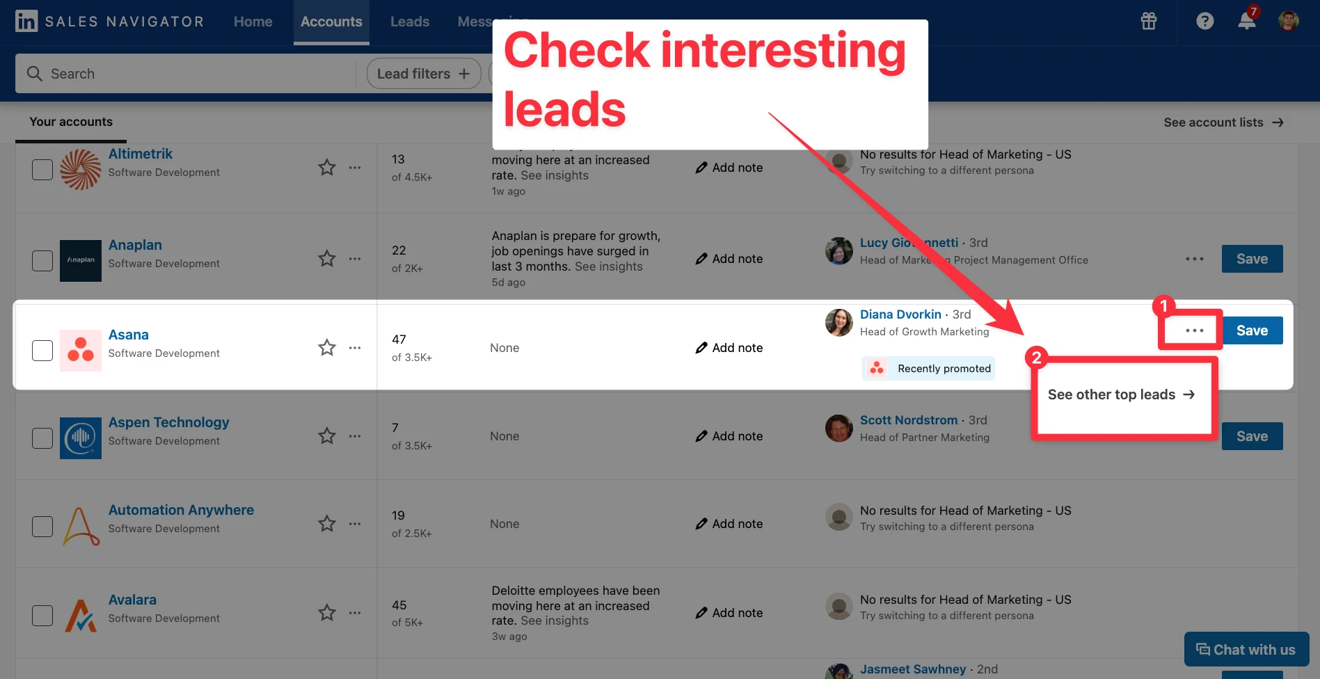 How to check interesting leads in accounts in LinkedIn Sales Navigator