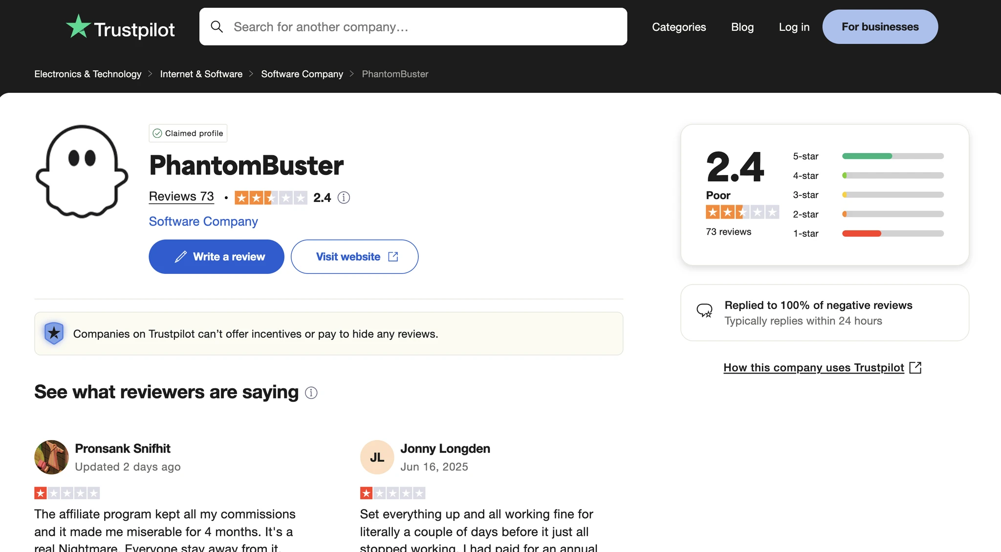 Phantombuster Trustpilot