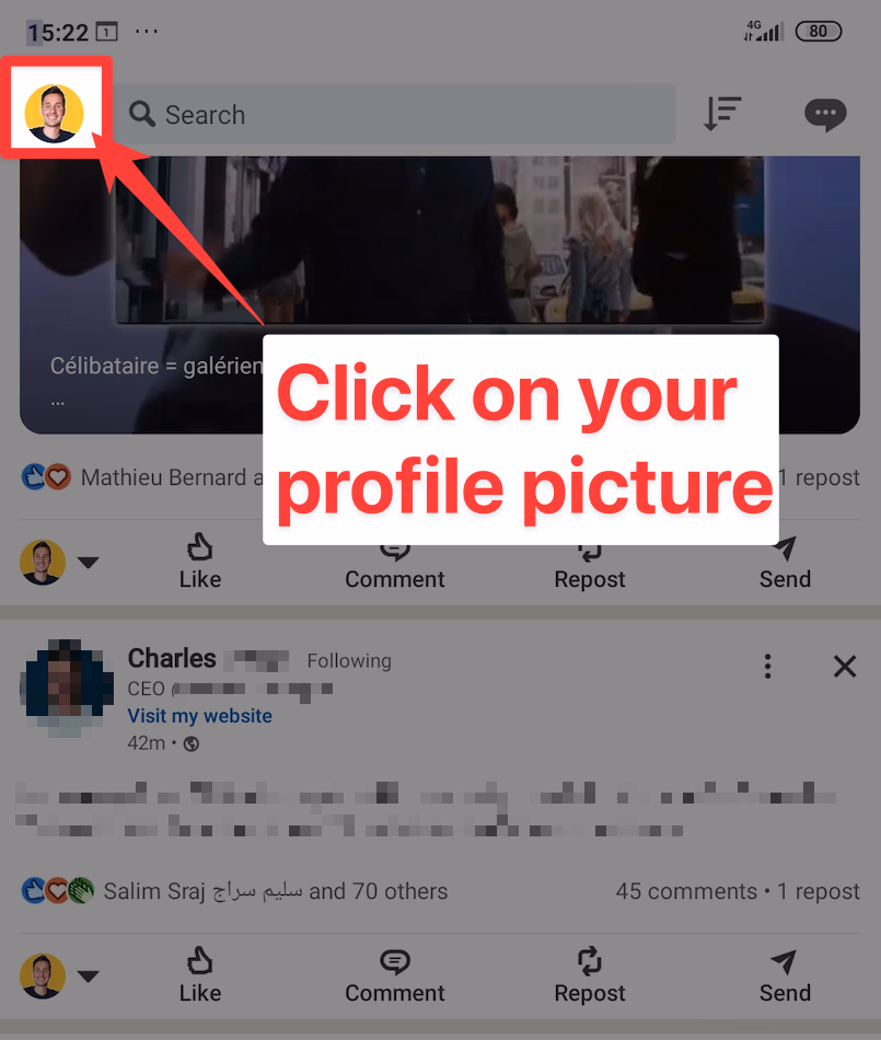 Click on profile picture on LinkedIn
