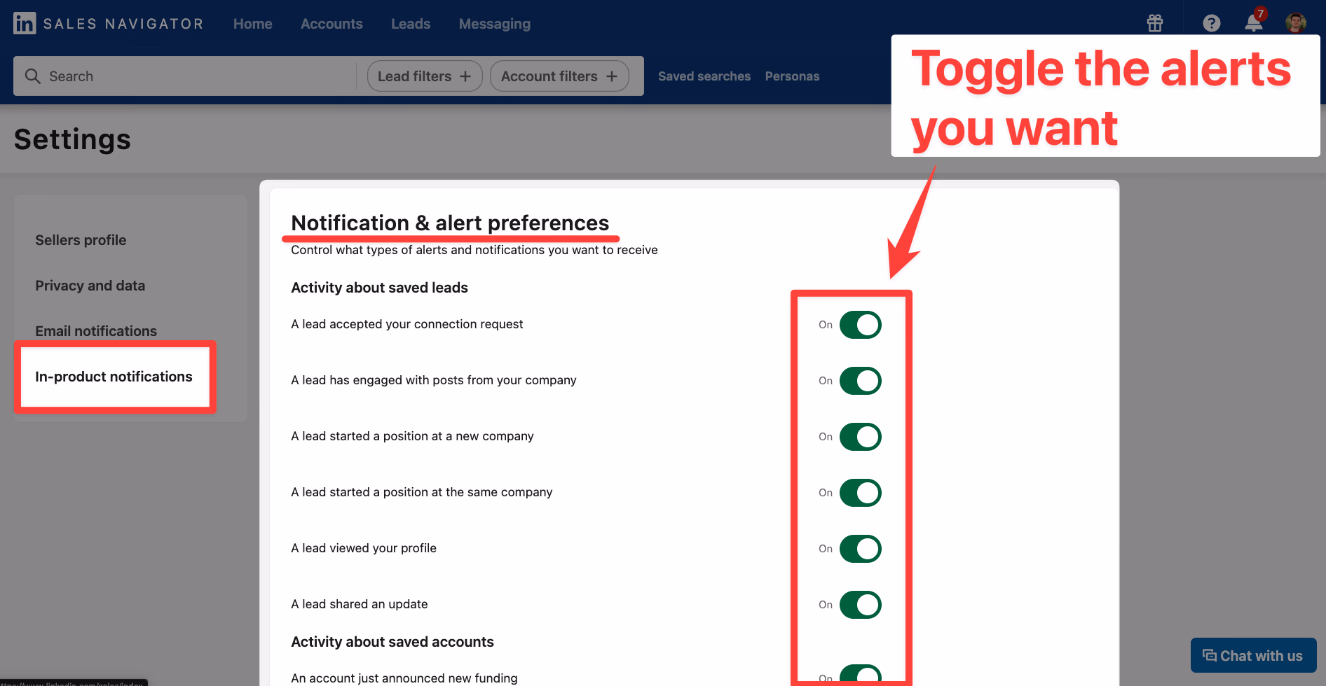 Manage alerts preferences by email on LinkedIn Sales Navigator