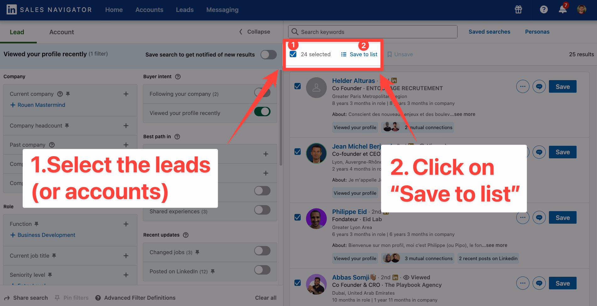 Save in bulk with Sales Navigator