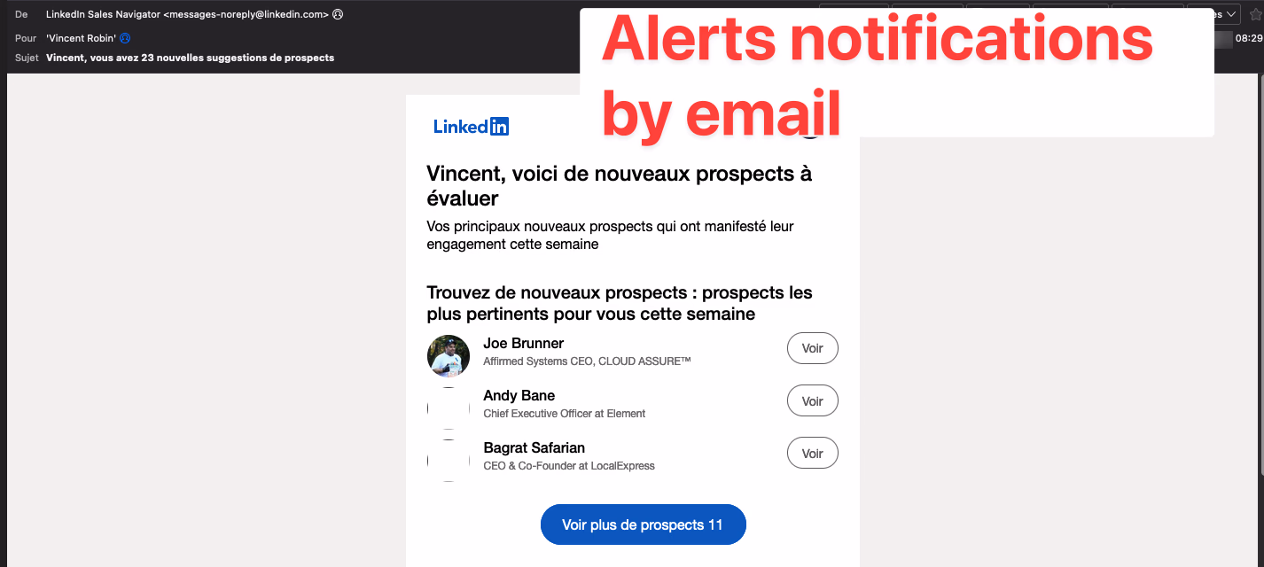 Alerts received by email from LinkedIn Sales Navigator