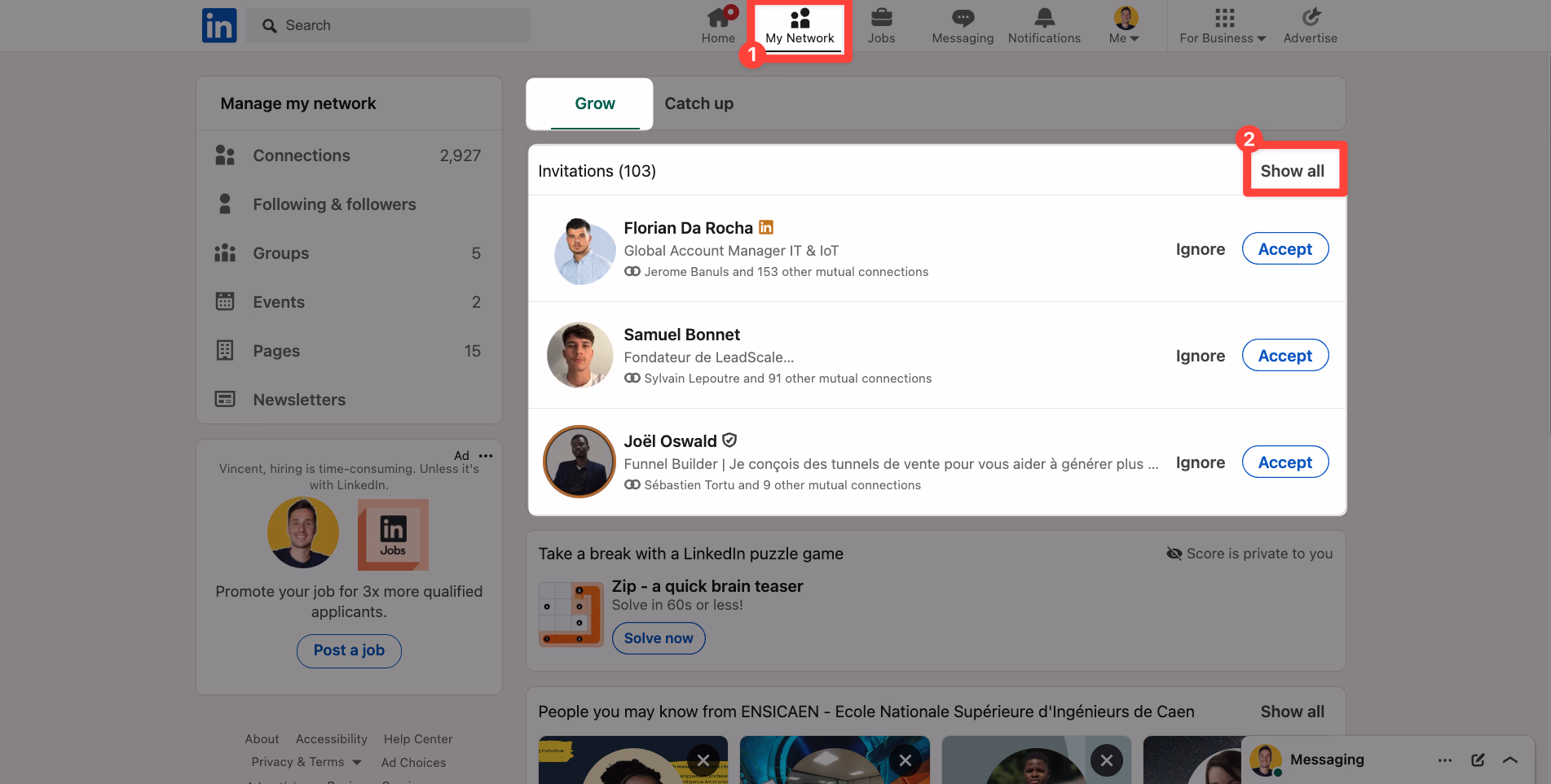 Check your received connections on LinkedIn