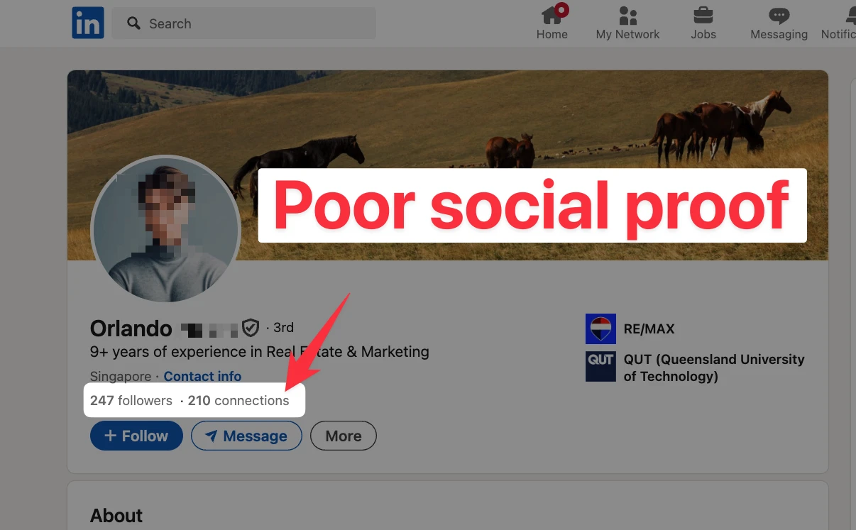 Poor social proof on LinkedIn with 200 connections