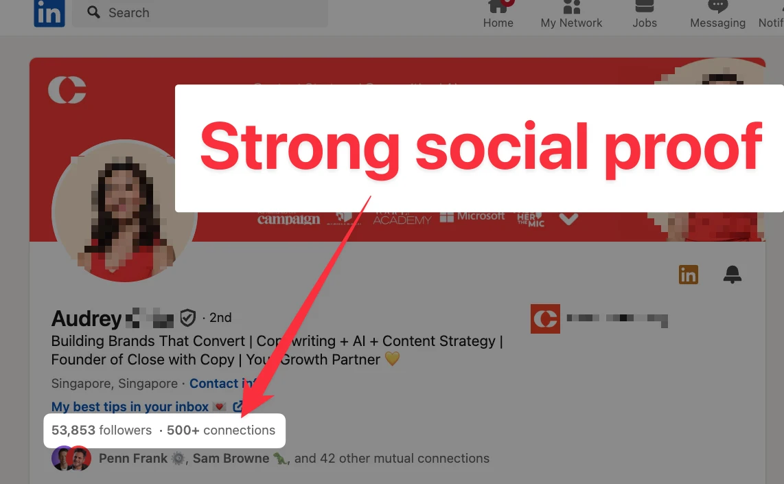 Strong social proof on LinkedIn with 500+ connections