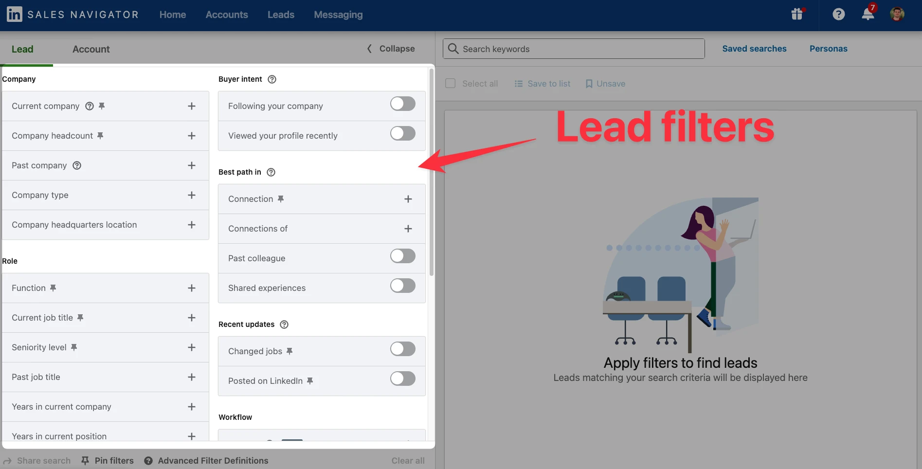 Lead filters on LinkedIn Sales Navigator
