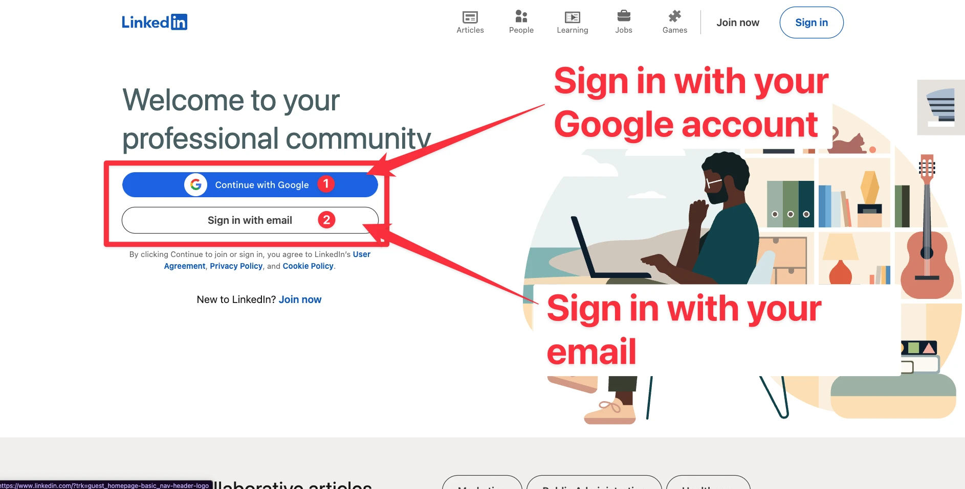 How to log in to LinkedIn