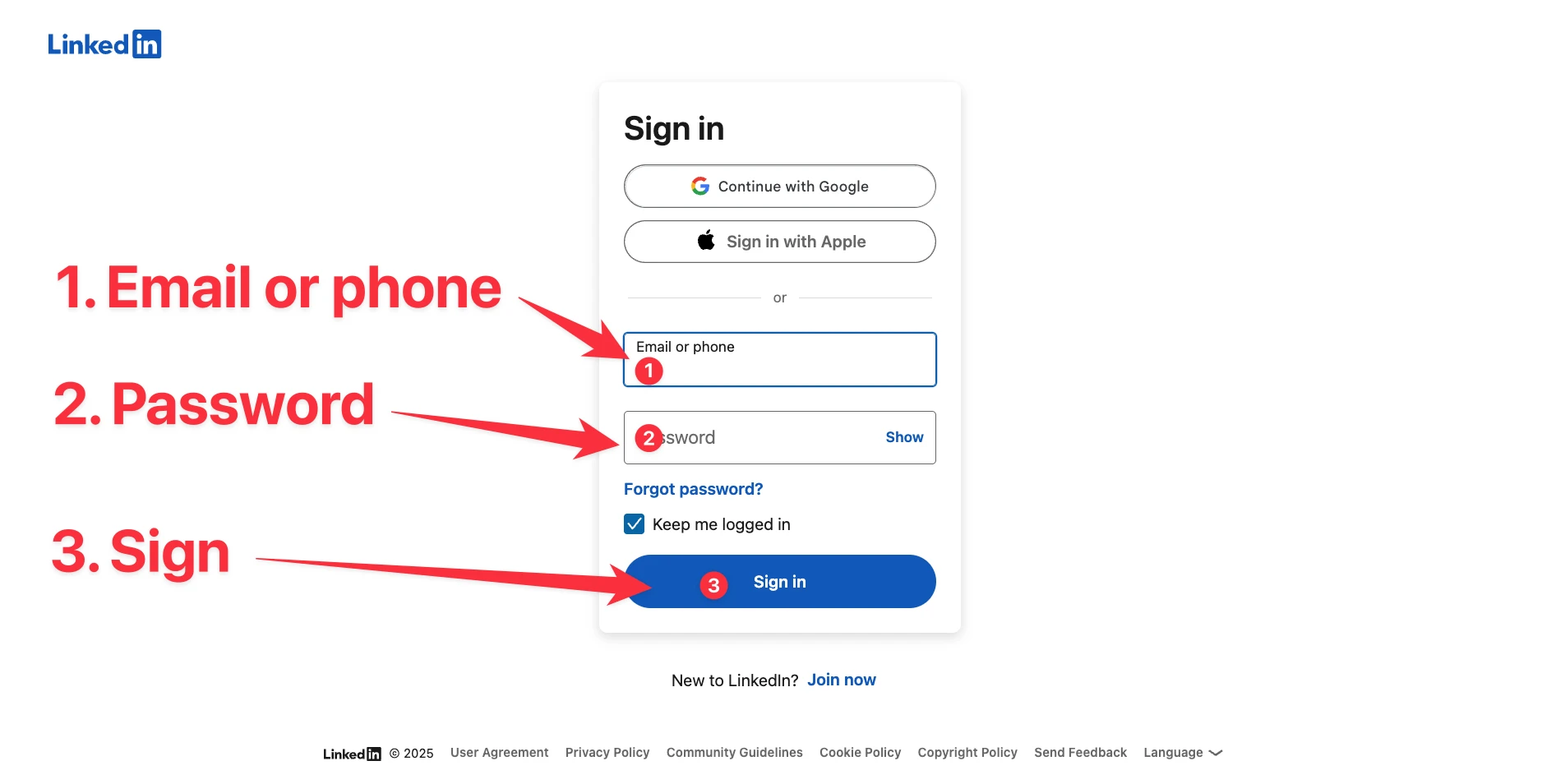 Login and password to sign in to LinkedIn