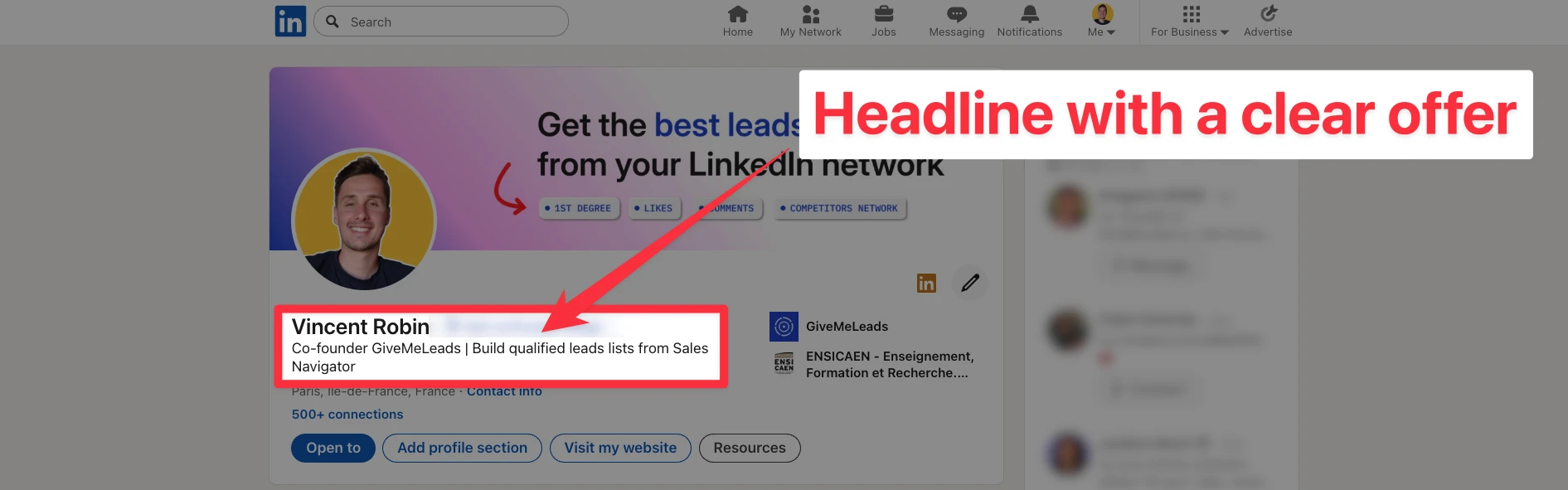 Headline on a LinkedIn profile