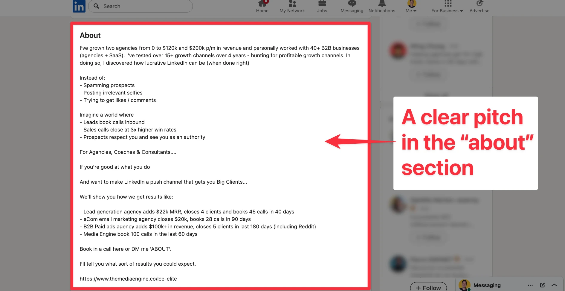 About section example on LinkedIn