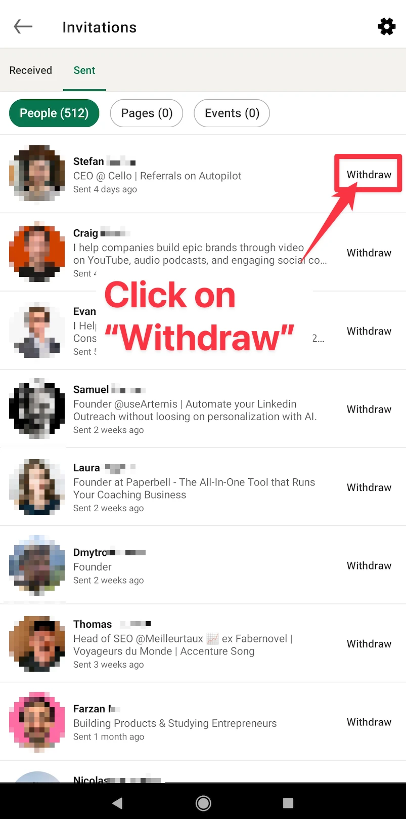 Withdraw connection request on LinkedIn App