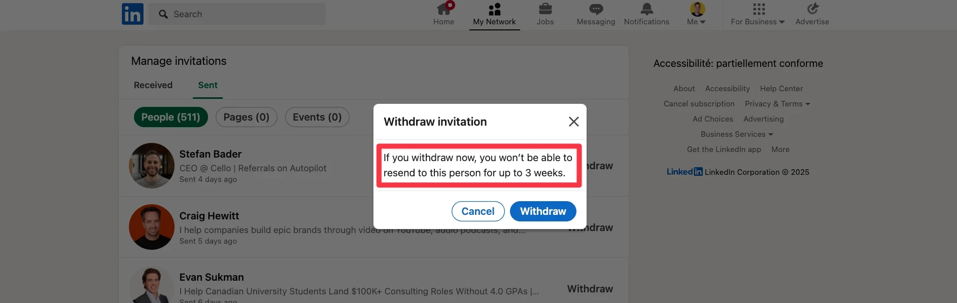 Wait 3 weeks to re-send a connection request on LinkedIn