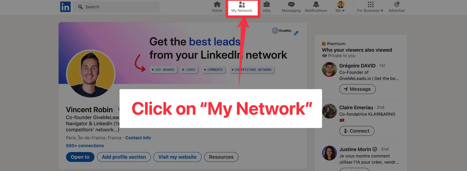 Access My Network on LinkedIn