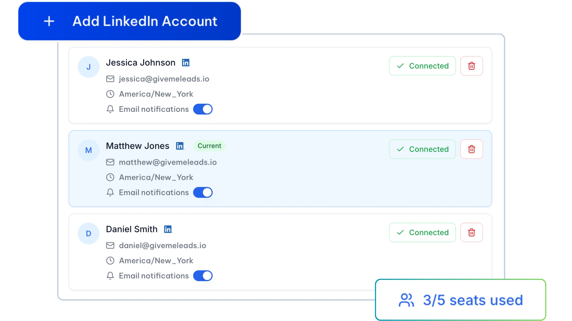Multi-account LinkedIn scraping for teams